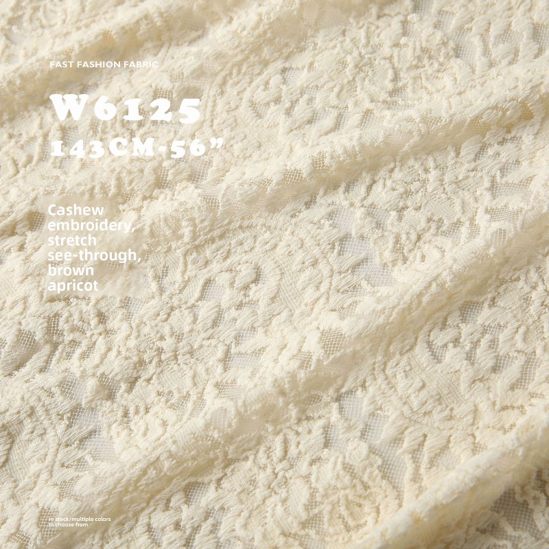 Embroidery Veil - 페이즐리 자수 탄성 자카드 원단, 부드러운
