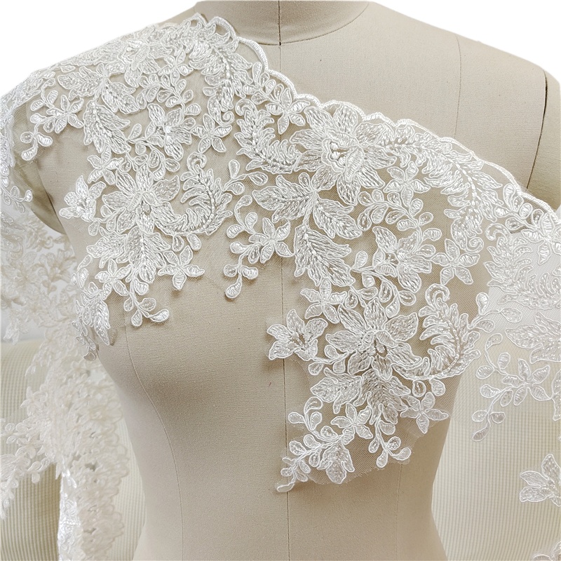 Embroidery Veil - 5-10야드. 고품질 레이온 아이보리 화이트 플라워