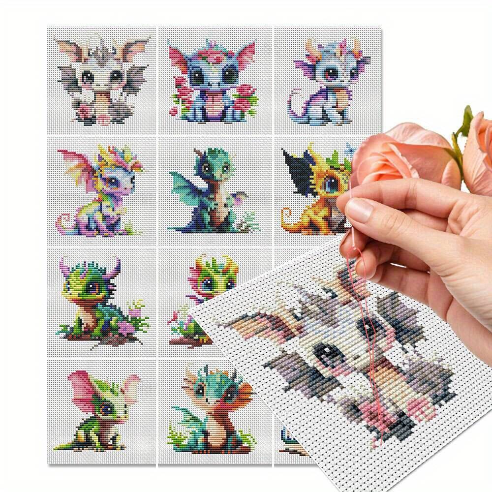 Embroidery Tas - 12개 드래곤 크로스 스티치 11CT 프린트