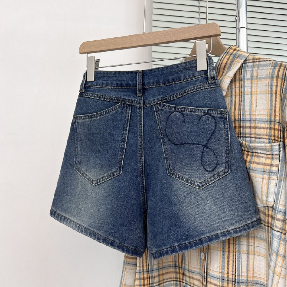Embroidery Jeans - 빈티지 자수 데님 반바지 여성 2026