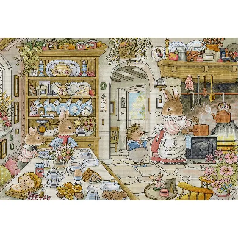 Embroidery Tas - 토끼의 주방 만화 동물 패턴 크로스
