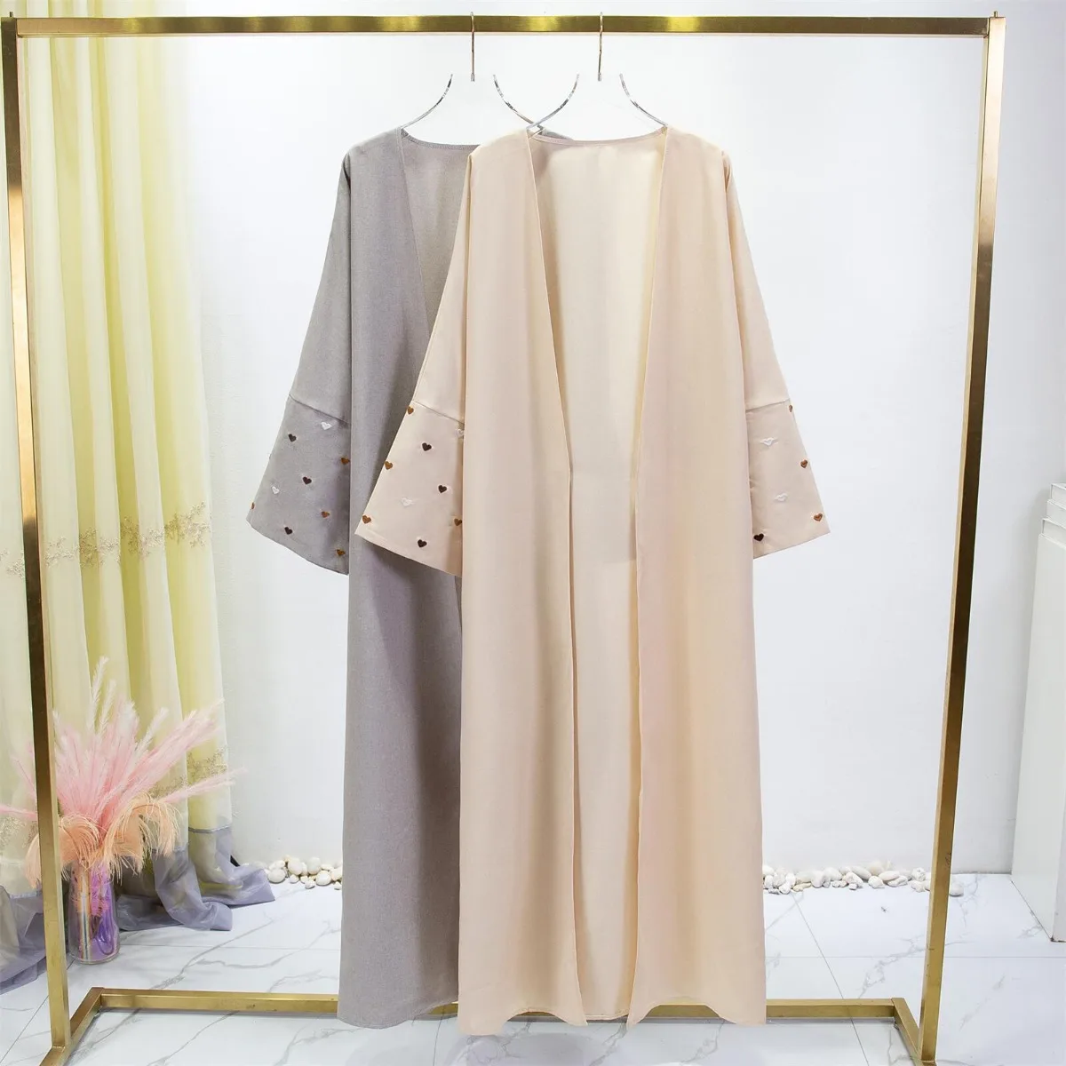 Embroidery Kaftan - Jilbabs 오픈 프론트 아바야 긴팔 맥시