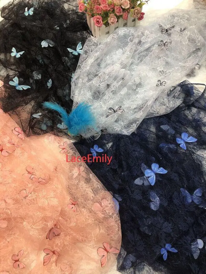 Embroidery Veil - 4가지 색상 3D 나비 자수 레이스