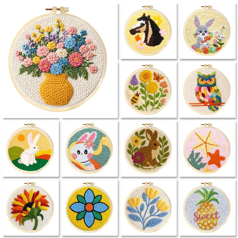 Embroidery Hoop Square - DIY 펀치 니들 키트 귀여운 동물