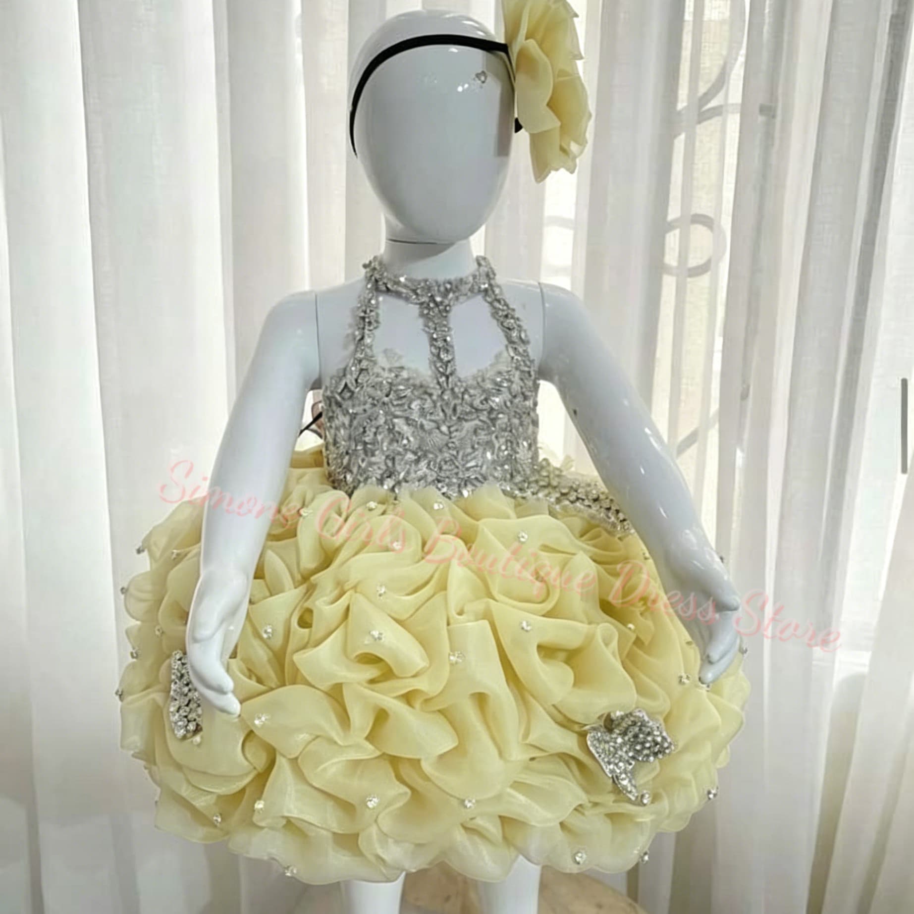 Embroidery Yellow Dress - 결혼식을위한 노란색 프릴 플라워 걸 드레스