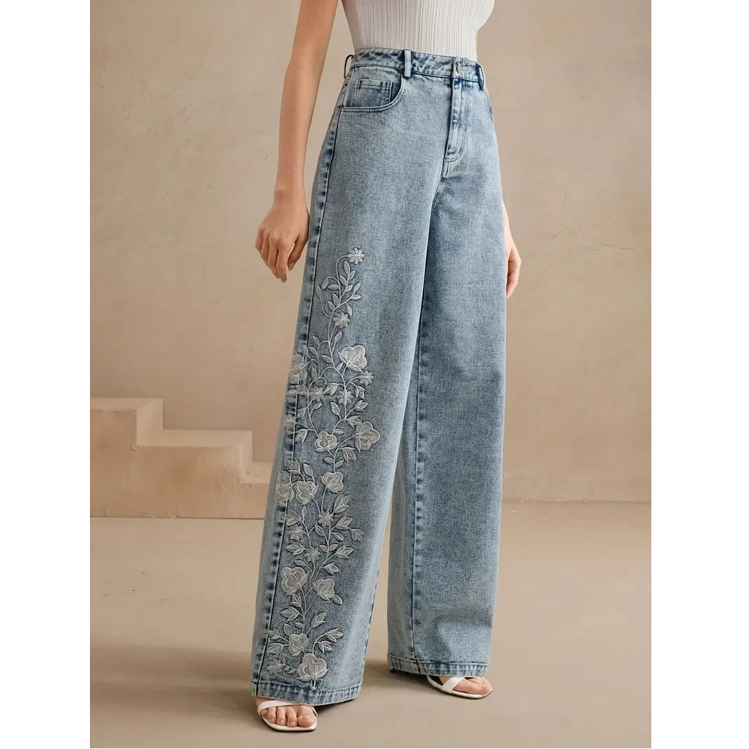 Embroidery Jeans - Y2K 팬츠 2025년 신상 여성용 플러스