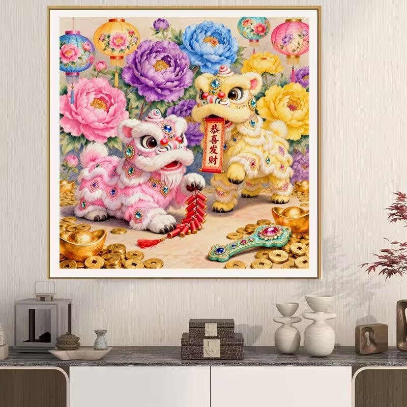 Embroidery Tas - 11CT 9CT 사자 춤 자수, 인쇄된