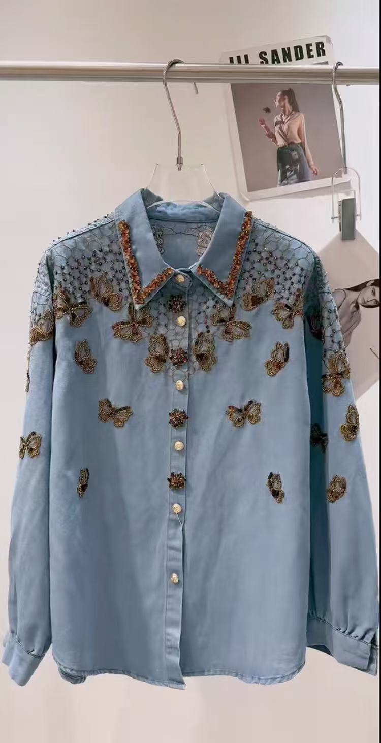 Embroidery Jeans - 여성용 럭셔리 스타일 데님 재킷 루즈핏