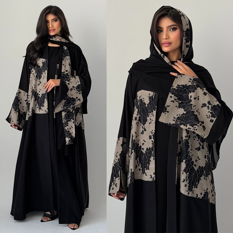 Embroidery Kaftan - 여성 이드 아바야 히잡 2피스 세트