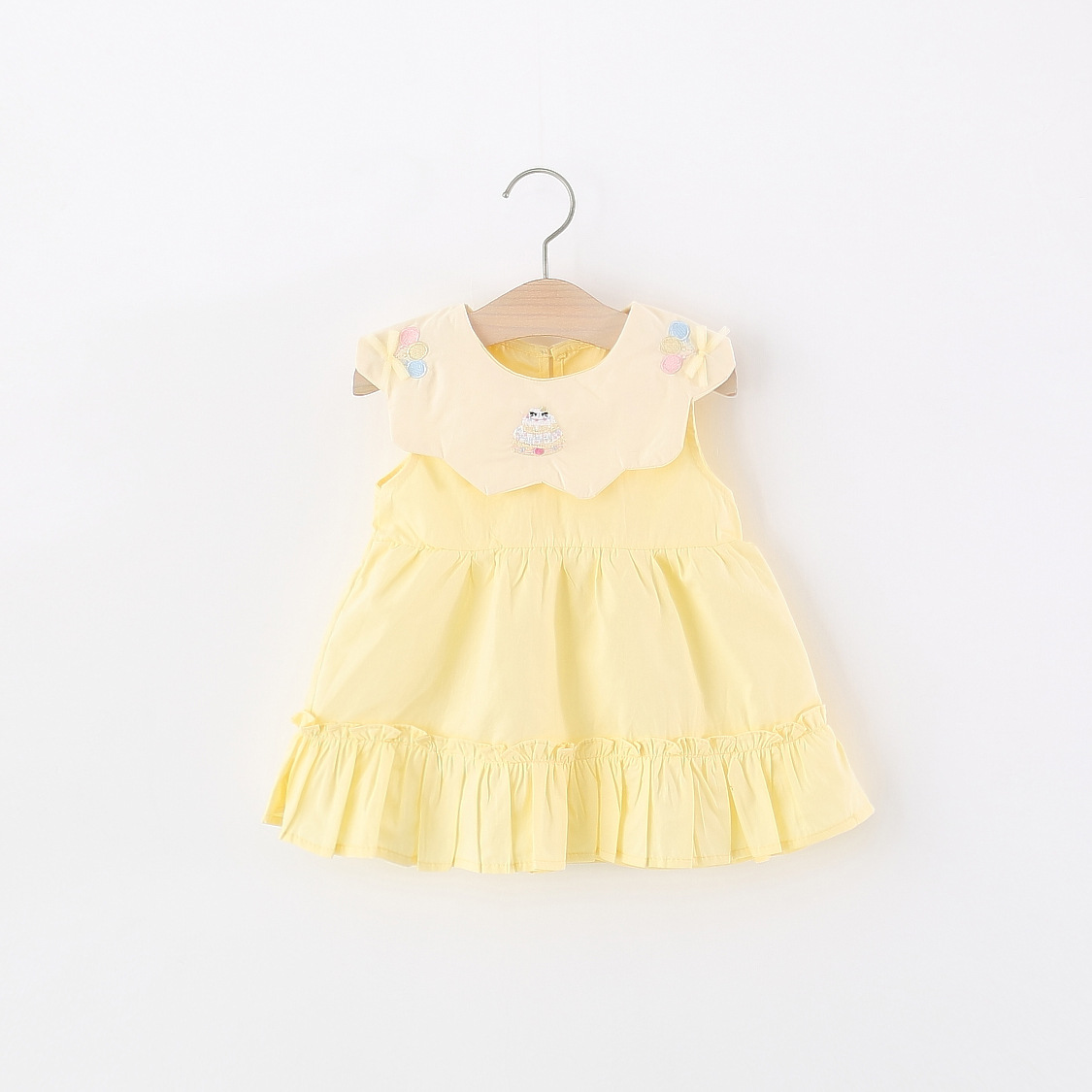 Embroidery Yellow Dress - 유아 소녀 노란색 면 드레스 민소매