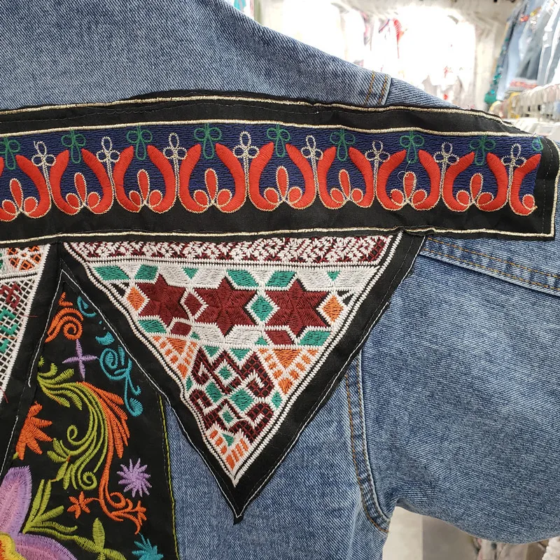 Embroidery Jeans - 빈티지 블루 자수 스팽글 Tassels 데님