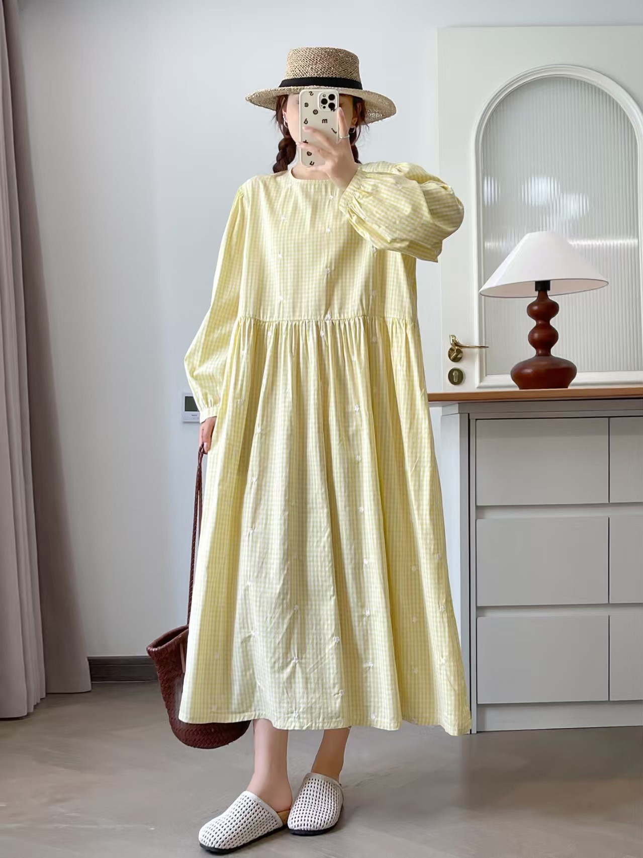 가슴 118cm 모리 소녀 가을 일본식 달콤한 코튼 옐 - Embroidery Yellow Dress 리뷰 및 가격