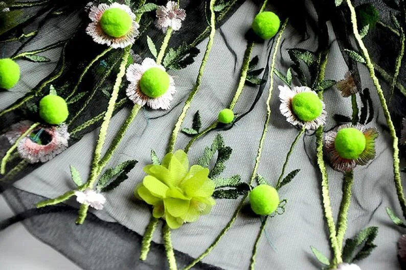 3D 시폰 꽃 폼폼 자수 레이스 원단 부드러운 핑크 그 - Embroidery Veil 리뷰 및 가격