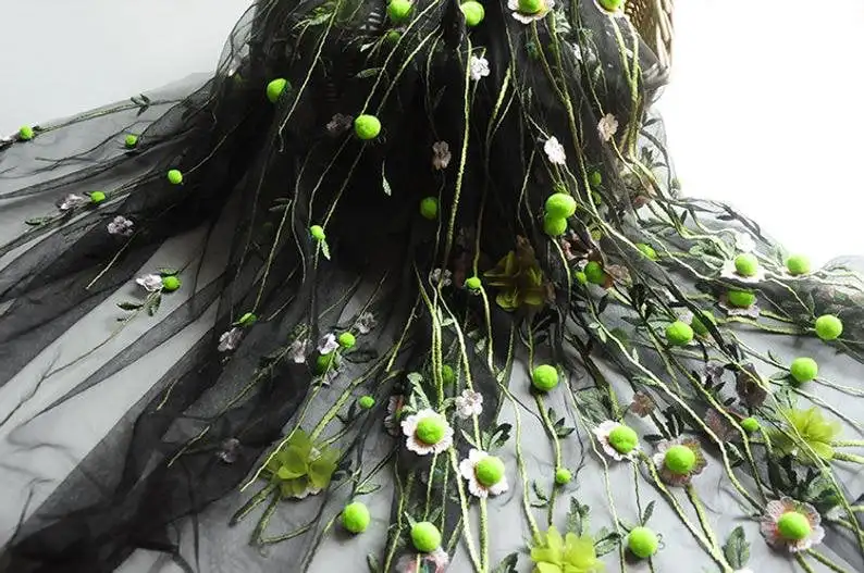 3D 시폰 꽃 폼폼 자수 레이스 원단 부드러운 핑크 그 - Embroidery Veil 리뷰 및 가격