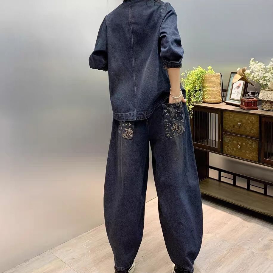 빈티지 단추 느슨한 자수 꽃 데님 패션 세트, 다용도  - Embroidery Jeans 리뷰 및 가격