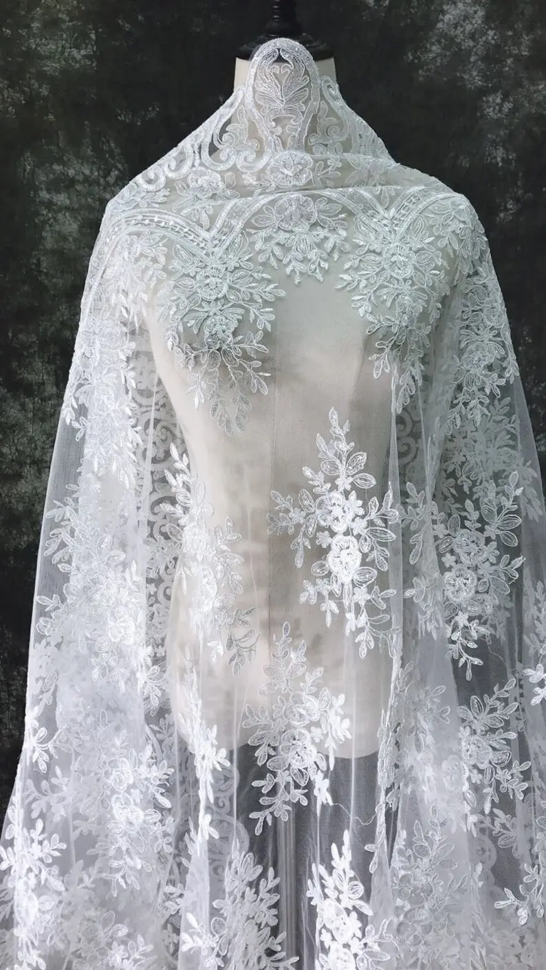 화이트 빈티지 꽃 자수 레이스 원단 섬세한 꽃 얇은 명 - Embroidery Veil 리뷰 및 가격