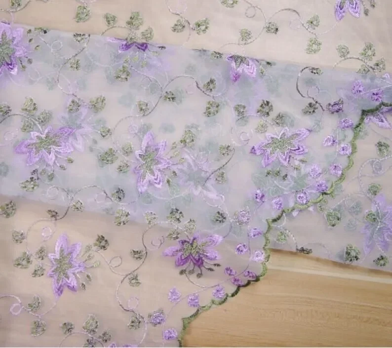 정교한 꽃 자수 레이스 원단, 보라색 꽃무늬 부드러운  - Embroidery Veil 리뷰 및 가격