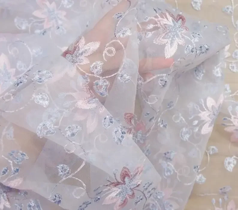 정교한 꽃 자수 레이스 원단, 보라색 꽃무늬 부드러운  - Embroidery Veil 리뷰 및 가격
