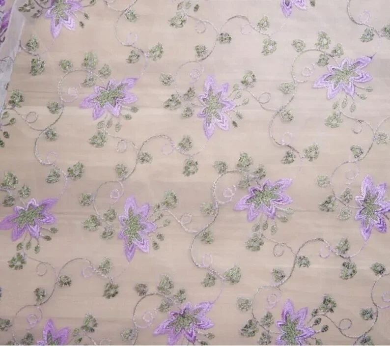정교한 꽃 자수 레이스 원단, 보라색 꽃무늬 부드러운  - Embroidery Veil 리뷰 및 가격