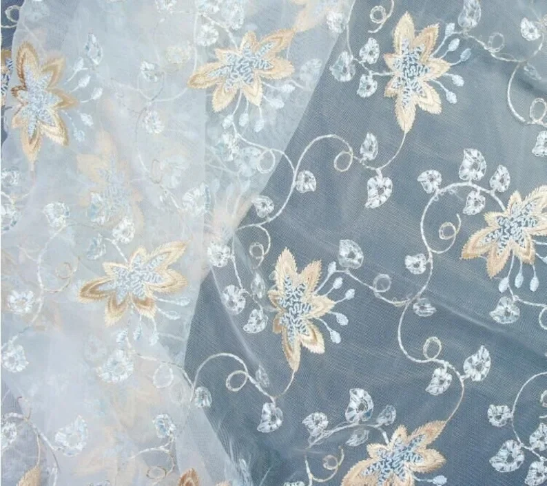 정교한 꽃 자수 레이스 원단, 보라색 꽃무늬 부드러운  - Embroidery Veil 리뷰 및 가격
