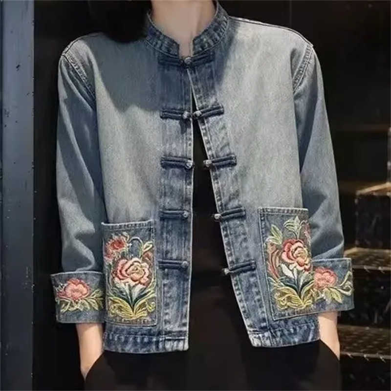 봄 가을 아름다운 자수 카우보이 코트 여성 데님 재킷  - Embroidery Jeans 리뷰 및 가격