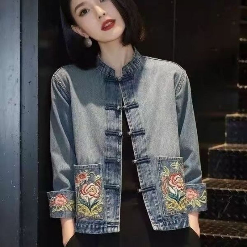 봄 가을 아름다운 자수 카우보이 코트 여성 데님 재킷  - Embroidery Jeans 리뷰 및 가격