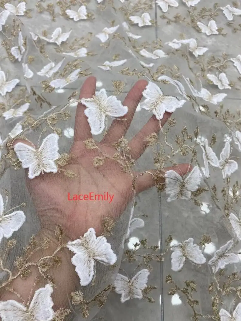 3D 나비 레이스 원단, 골드 실 자수 튤 원단, 웨딩 - Embroidery Veil 리뷰 및 가격