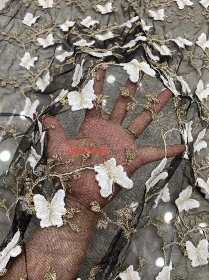 3D 나비 레이스 원단, 골드 실 자수 튤 원단, 웨딩 - Embroidery Veil 리뷰 및 가격