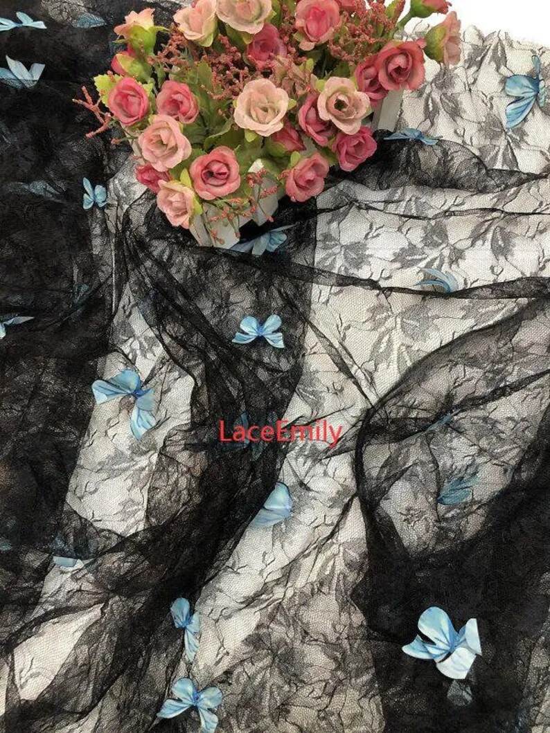 4가지 색상 3D 나비 자수 레이스 원단 핑크 나비 소 - Embroidery Veil 리뷰 및 가격