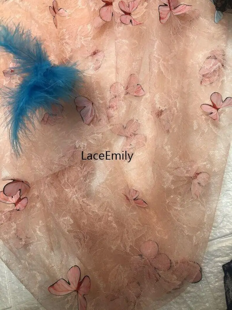 4가지 색상 3D 나비 자수 레이스 원단 핑크 나비 소 - Embroidery Veil 리뷰 및 가격