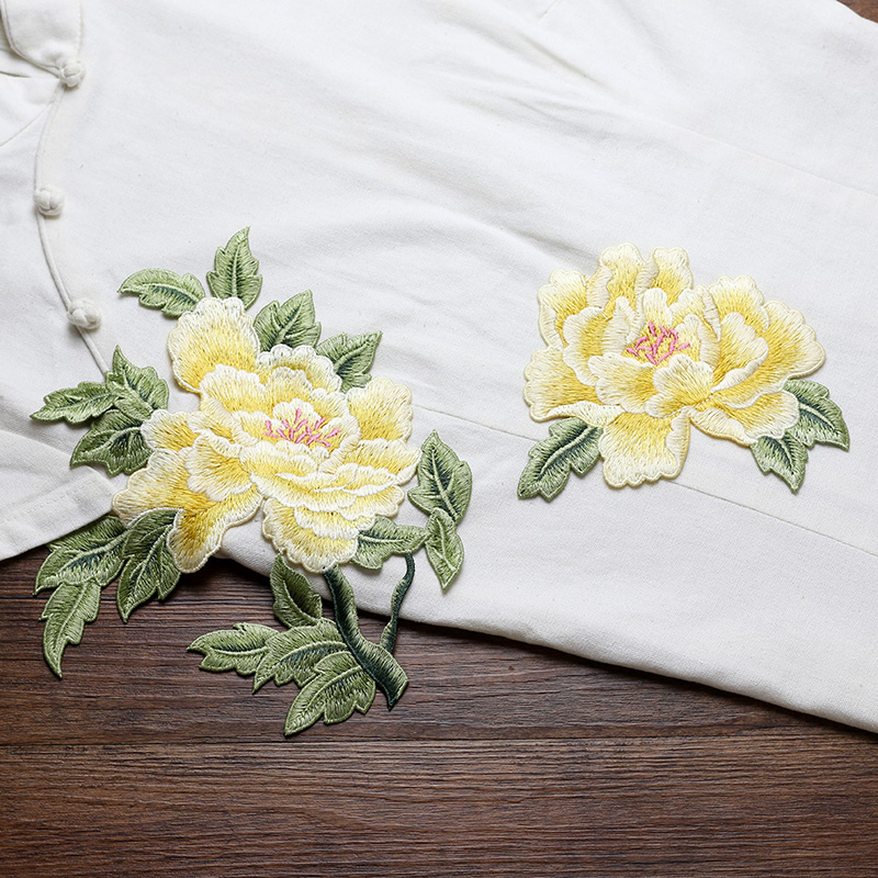 1 쌍 레드 핑크 옐로우 자수 꽃 패치 웨딩 드레스 D - Embroidery Yellow Dress 리뷰 및 가격