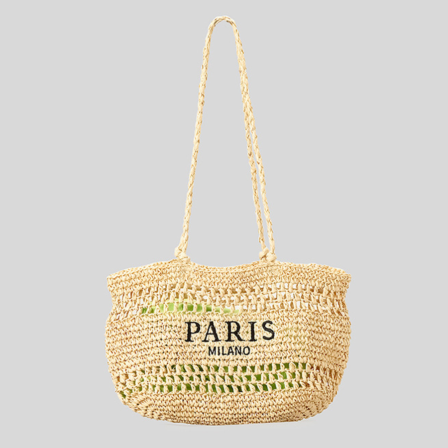 캐주얼 중공 밀짚 토트 백 편지 자수 짠 여성 숄더 가 - Embroidery Bali 리뷰 및 가격