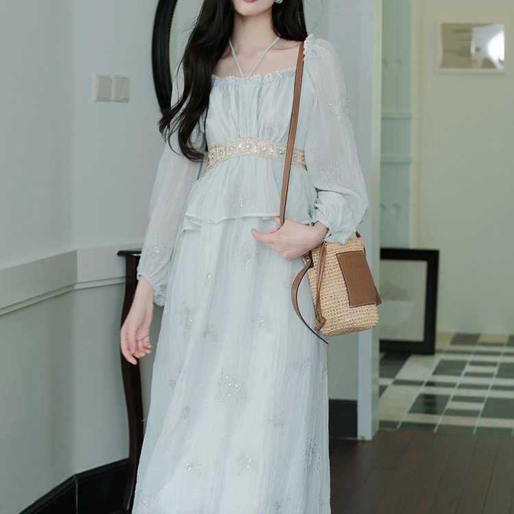 발리 장마 시즌 자수 장식 긴팔 휴가 원피스 우아한 슬 - Embroidery Bali 리뷰 및 가격