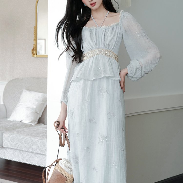 발리 장마 시즌 자수 장식 긴팔 휴가 원피스 우아한 슬 - Embroidery Bali 리뷰 및 가격