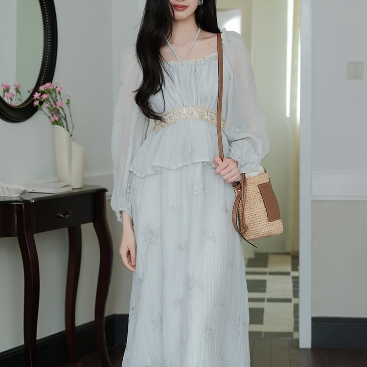 발리 장마 시즌 자수 장식 긴팔 휴가 원피스 우아한 슬 - Embroidery Bali 리뷰 및 가격