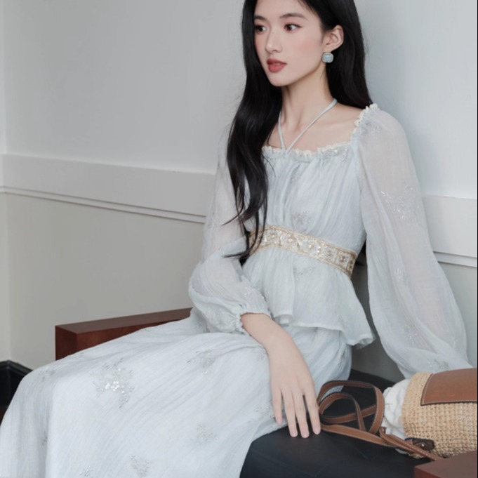 발리 장마 시즌 자수 장식 긴팔 휴가 원피스 우아한 슬 - Embroidery Bali 리뷰 및 가격