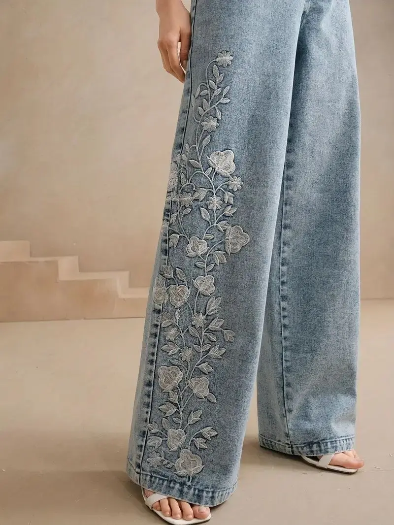 여성 플러스 사이즈 Y2K 스트레이트 레그 진 트렌디  - Embroidery Jeans 리뷰 및 가격