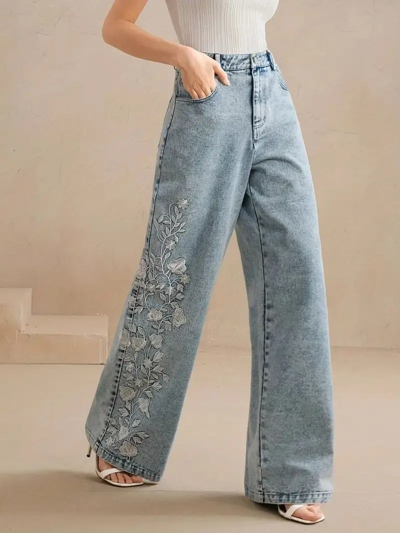 여성 플러스 사이즈 Y2K 스트레이트 레그 진 트렌디  - Embroidery Jeans 리뷰 및 가격