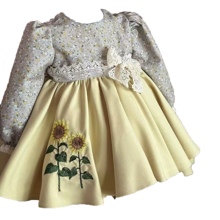 아기 소녀 봄 여름 노란색 해바라기 자수 빈티지 스페인 - Embroidery Yellow Dress 리뷰 및 가격