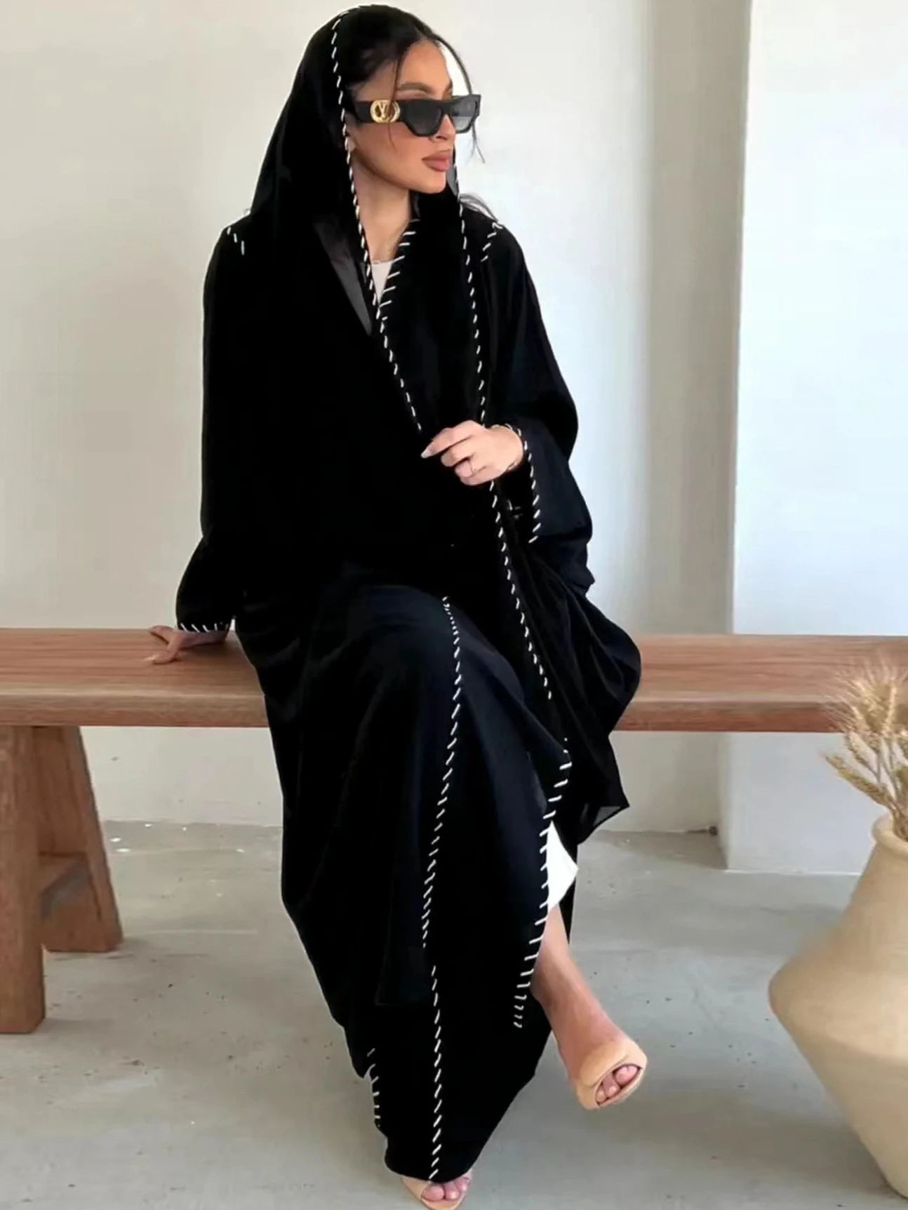 무슬림 여성 아바야 스카프가 달린 긴 카디건 2 종 세 - Embroidery Kaftan 리뷰 및 가격