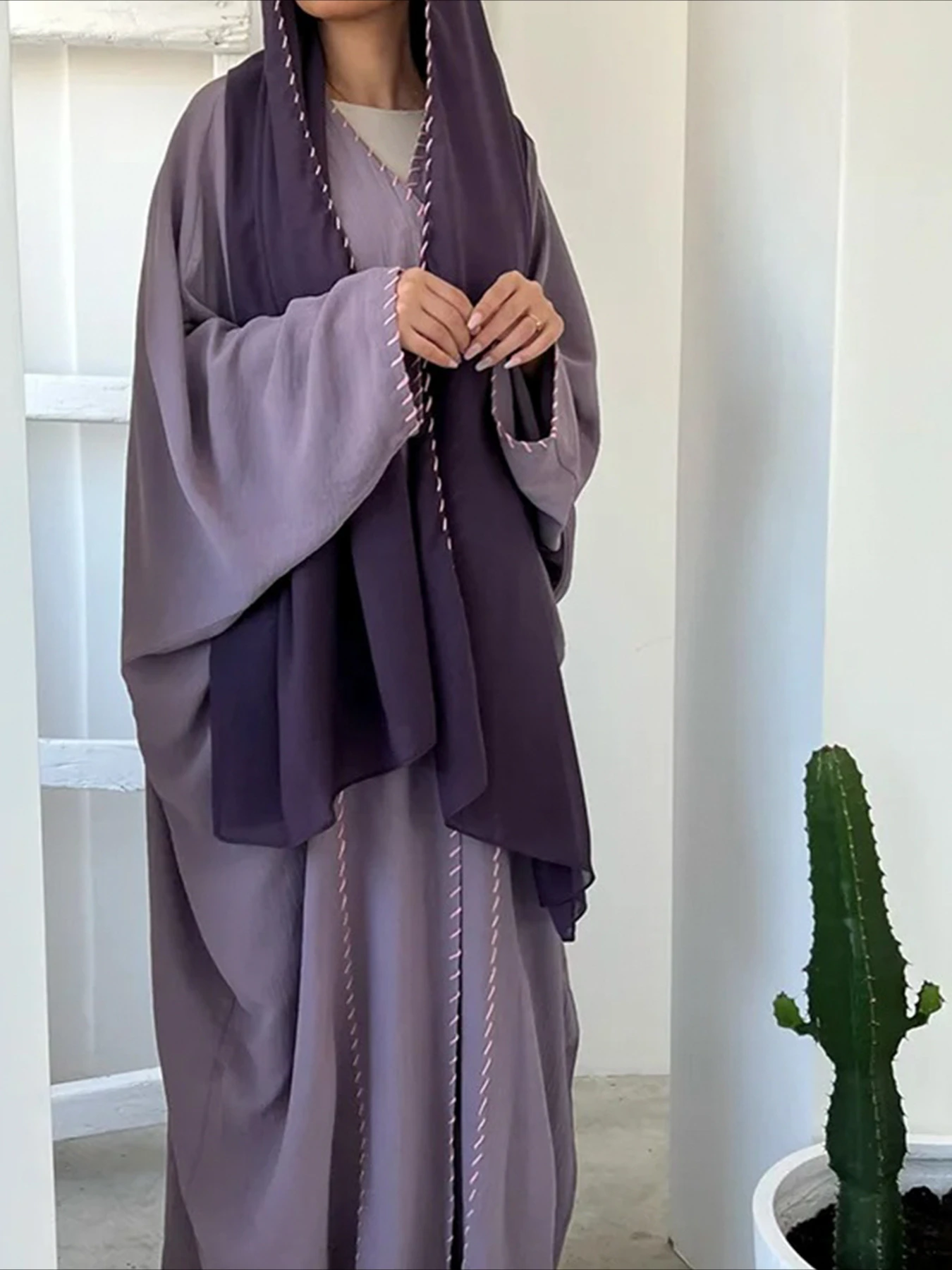 무슬림 여성 아바야 스카프가 달린 긴 카디건 2 종 세 - Embroidery Kaftan 리뷰 및 가격