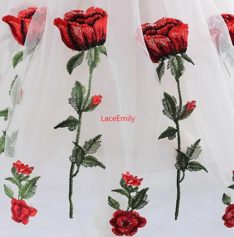 레드 로즈 레이스 원단 꽃 자수 부드러운 블랙 화이트  - Embroidery Veil 리뷰 및 가격