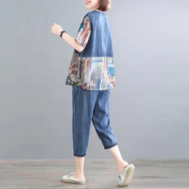 5XL 여름 여성 청바지 세트 봄 여름 새로운 인쇄 스 - Embroidery Jeans 리뷰 및 가격