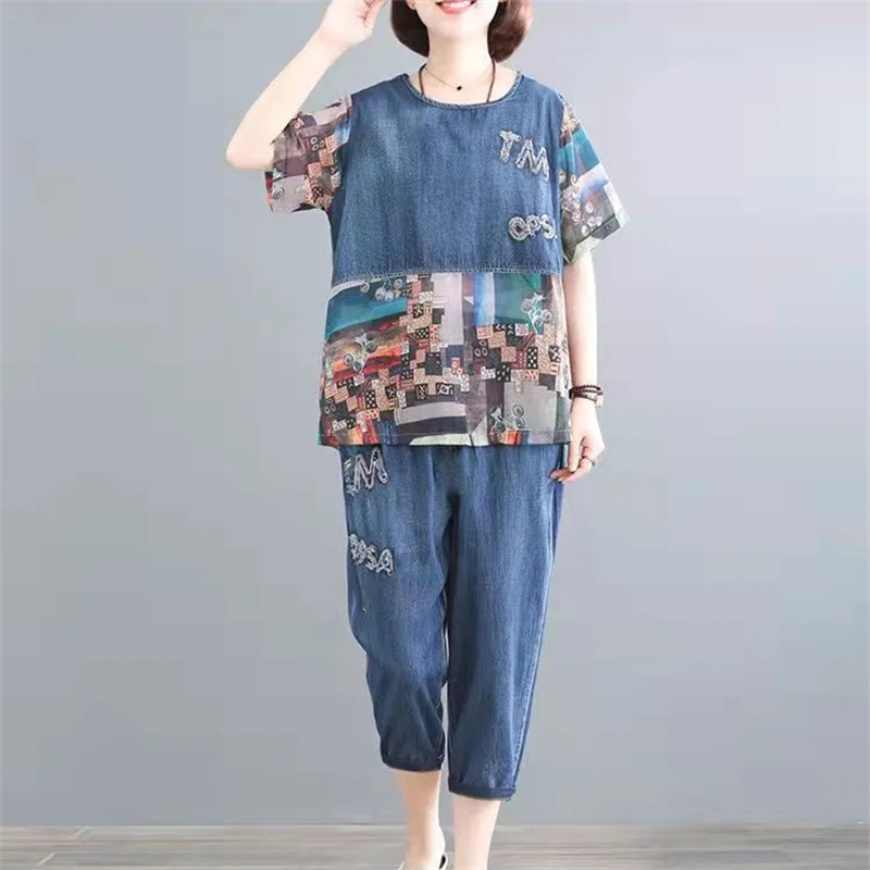 5XL 여름 여성 청바지 세트 봄 여름 새로운 인쇄 스 - Embroidery Jeans 리뷰 및 가격