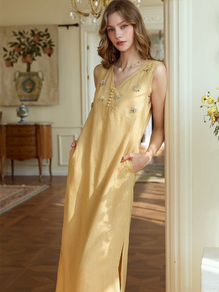 86-98cm 바스트 사이즈 여성용 여름 롱 드레스 프 - Embroidery Yellow Dress 리뷰 및 가격