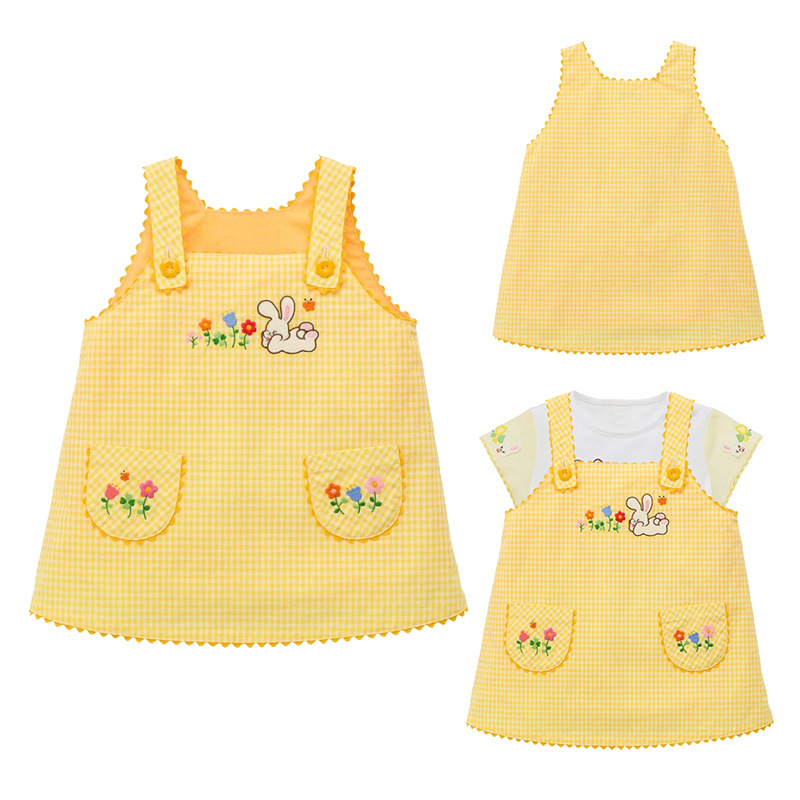 3-6Y 코튼 옐로우 코튼 귀여운 만화 토끼 체크 무늬 - Embroidery Yellow Dress 리뷰 및 가격
