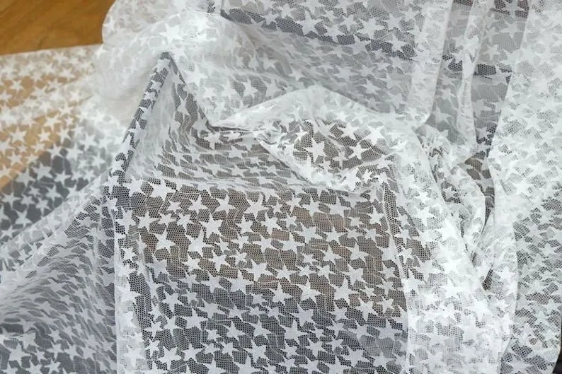 블랙 화이트 소프트 스타 자수 레이스 원단 스타 스트레 - Embroidery Veil 리뷰 및 가격