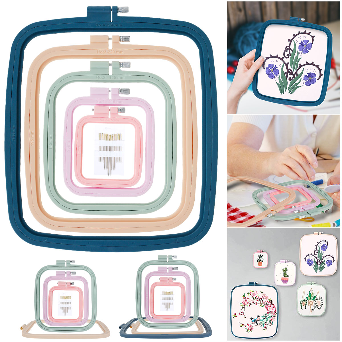 4/5Pcs 16 바늘과 사각형 자수 고리 플라스틱 자 - Embroidery Hoop Square 리뷰 및 가격