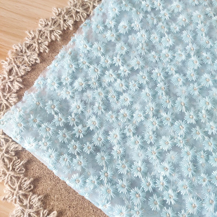 새로운 고품질 블루 데이지 메쉬 자수 레이스 원단 (드 - Embroidery Veil 리뷰 및 가격