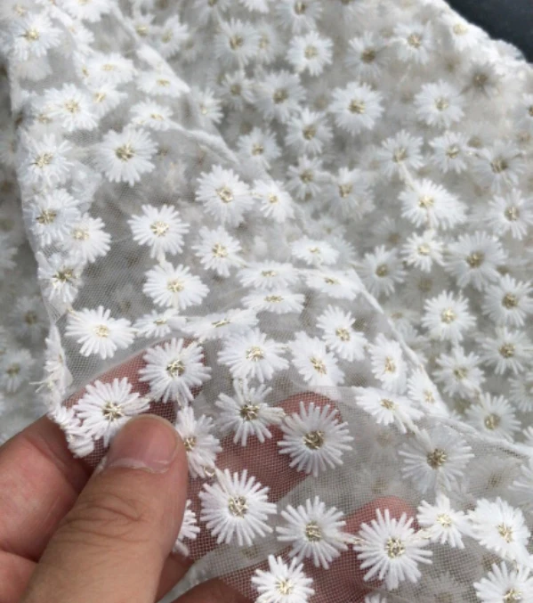 새로운 고품질 블루 데이지 메쉬 자수 레이스 원단 (드 - Embroidery Veil 리뷰 및 가격